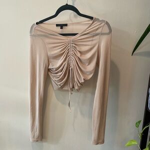 Fun Ruched Beige Long Sleeve Top